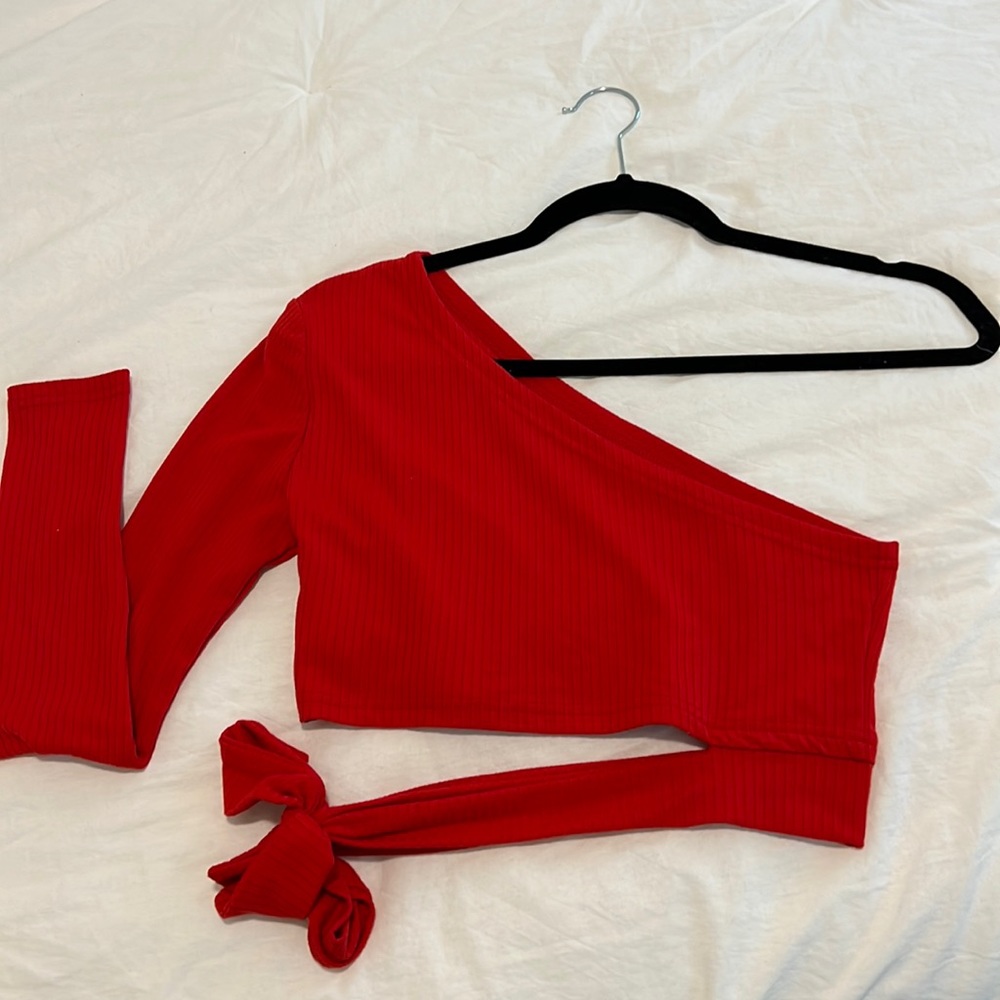 SHEIN RED CROP TIE TOP